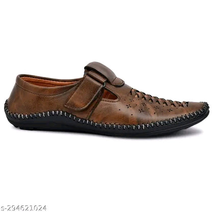 Men’s Brown Perforated Kantar Sandal | Stylish Comfortable Casual Daily Wear Sandals | Durable Office Wear Sandal for Men