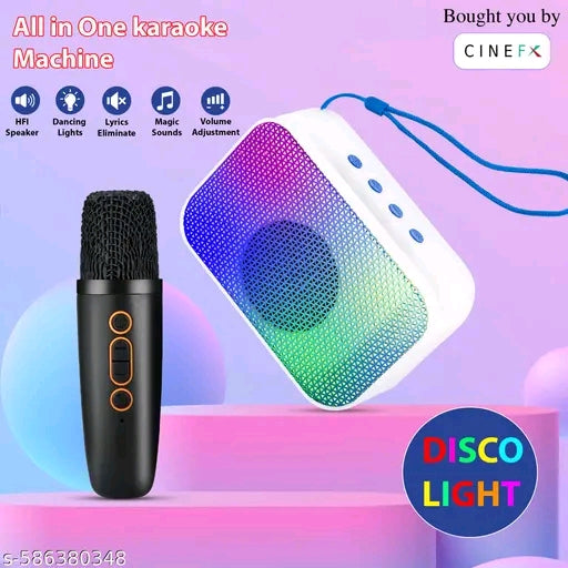 Mini Bluetooth Speaker, Wireless Karaoke Mic, 4Hrs Playtime, Dim Night  RGB Lights, 5 Voice Effects
