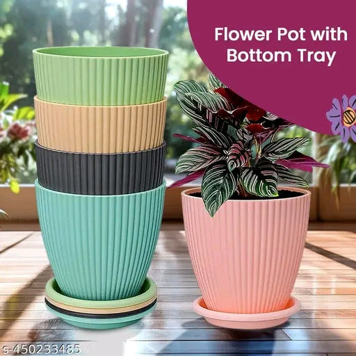 Flower Pots Indoor & Outdoor Planters with Drainage Hole and Tray Saucer for Home Planters, Terrace, Garden Etc | Plastic
