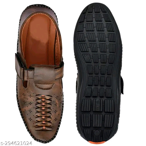 Men’s Brown Perforated Kantar Sandal | Stylish Comfortable Casual Daily Wear Sandals | Durable Office Wear Sandal for Men