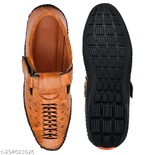 Men’s Brown Perforated Kantar Sandal | Stylish Comfortable Casual Daily Wear Sandals | Durable Office Wear Sandal for Men