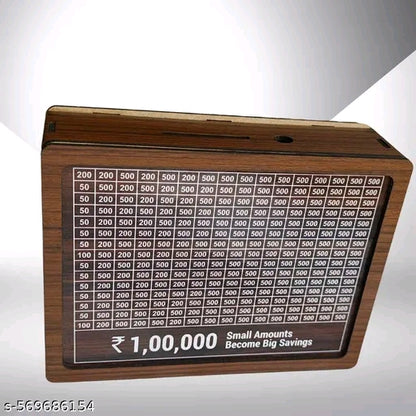 Wooden Piggy Bank for Kids & Adults, Coin Box with Carved Design, 1,00,000 Savings Box, Mini Bank, Donation Box, Smart Money Box, Wooden Coin Box, Money Saver, Piggy Bank, COMBO