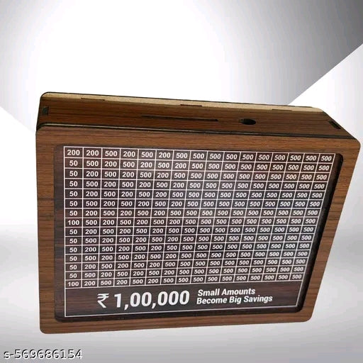 Wooden Piggy Bank for Kids & Adults, Coin Box with Carved Design, 1,00,000 Savings Box, Mini Bank, Donation Box, Smart Money Box, Wooden Coin Box, Money Saver, Piggy Bank, COMBO
