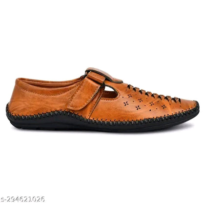 Men’s Brown Perforated Kantar Sandal | Stylish Comfortable Casual Daily Wear Sandals | Durable Office Wear Sandal for Men